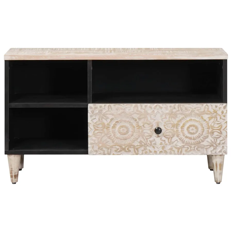 Meuble TV Blanc 80 x 33,5 x 46 cm Bois de mangue massif - 3