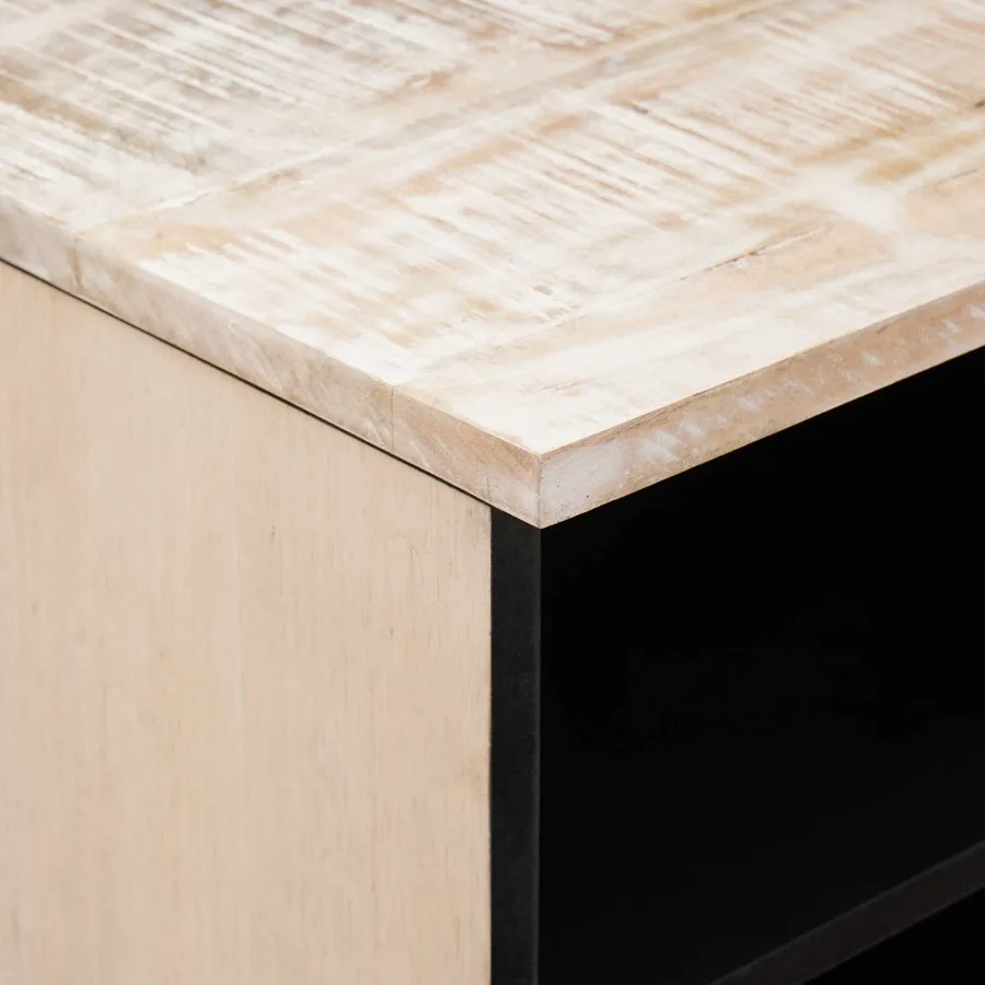 Meuble TV Blanc 80 x 33,5 x 46 cm Bois de mangue massif - 6