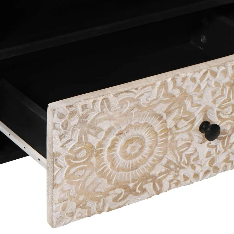 Meuble TV Blanc 80 x 33,5 x 46 cm Bois de mangue massif - 7