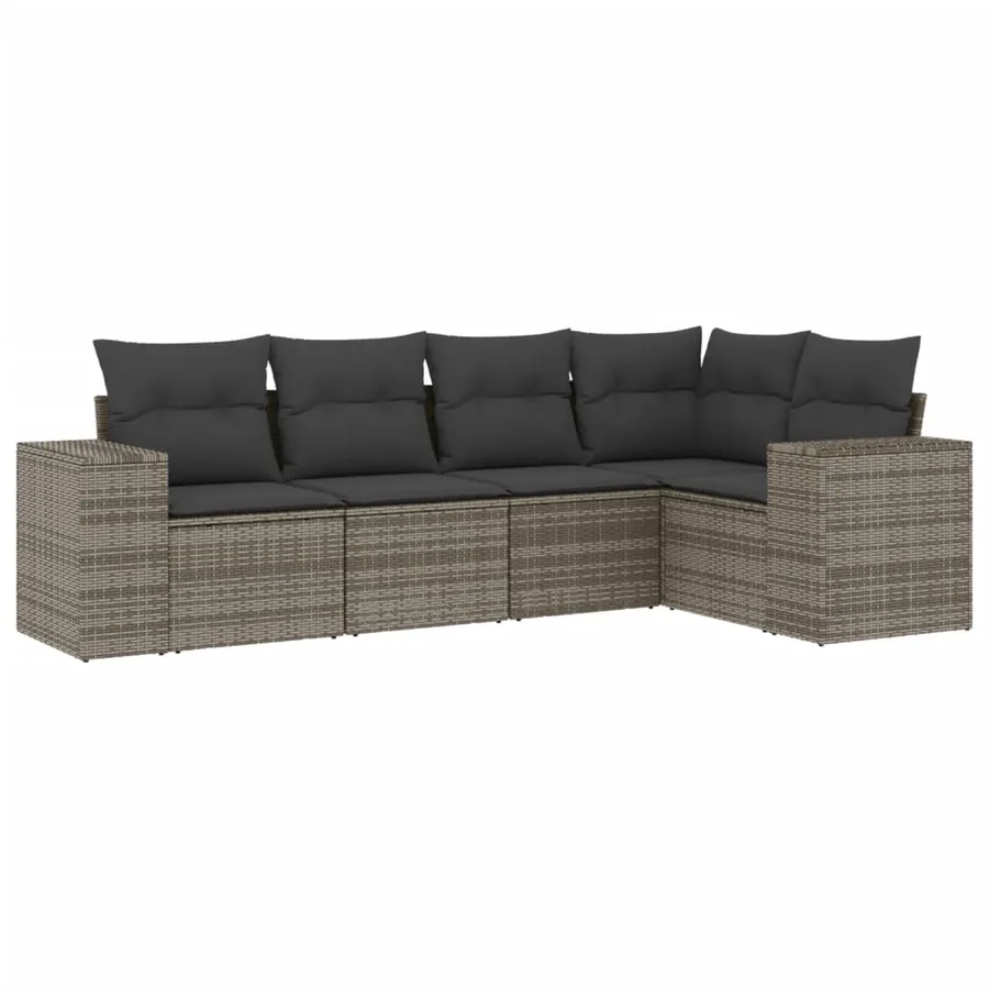 Salon de jardin 5 pcs avec coussins gris résine tressée - 2