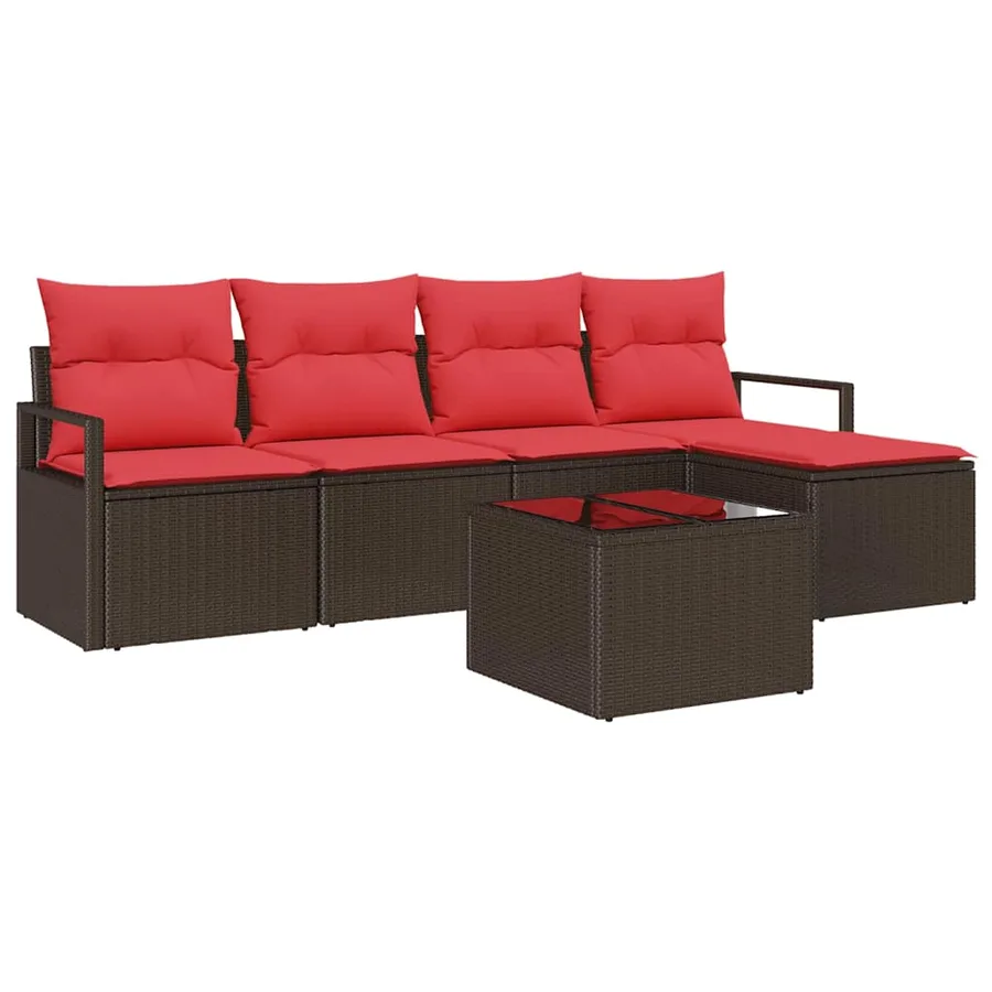 Ensemble de Canapés avec coussin 6 pcs Marron polyrotin - 2