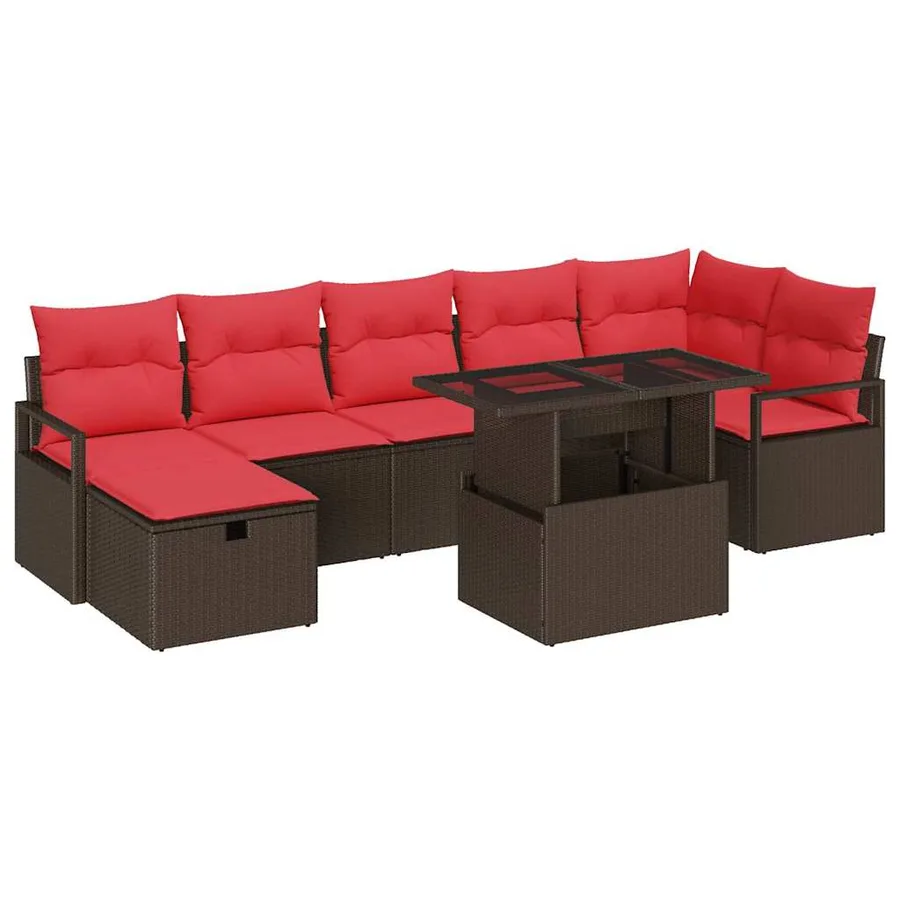 Ensemble de canapé de jardin 8 pcs Marron Poly rotin - 2