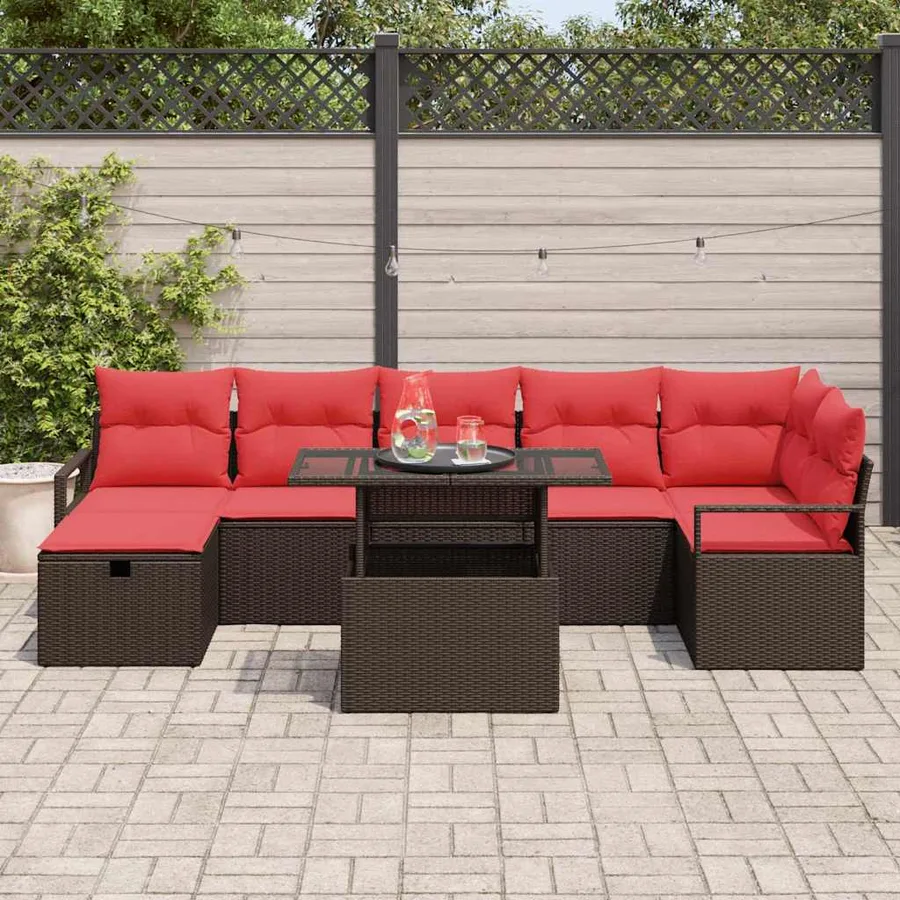 Ensemble de canapé de jardin 8 pcs Marron Poly rotin - 3