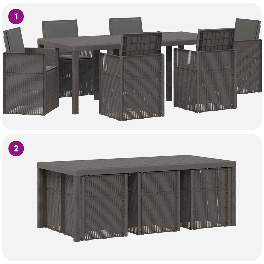 Ensemble de salle à manger pour jardin avec coussin 7 pcs PP - 8