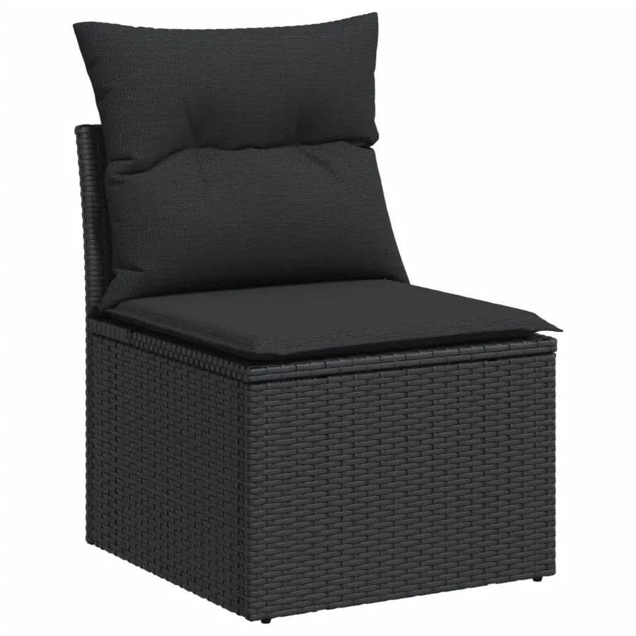 Salon de jardin 9 pcs avec coussins noir résine tressée - 3