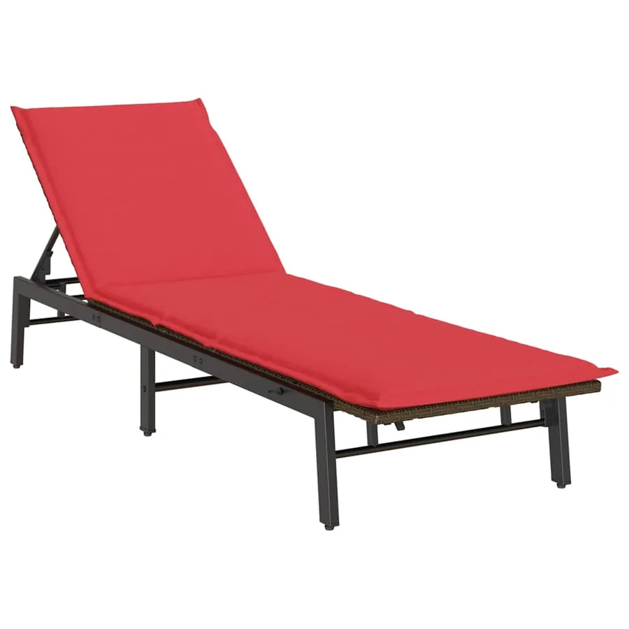 Chaise longue avec coussin marron résine tressée - 2