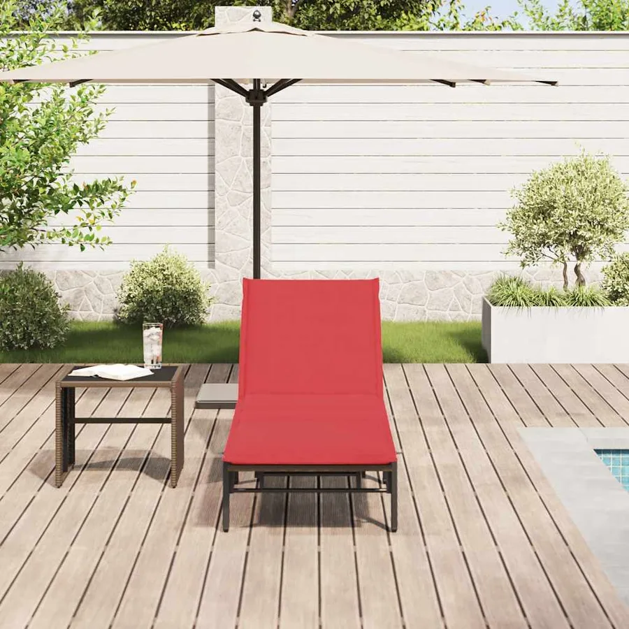 Chaise longue avec coussin marron résine tressée - 3