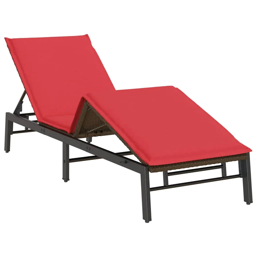 Chaise longue avec coussin marron résine tressée - 5