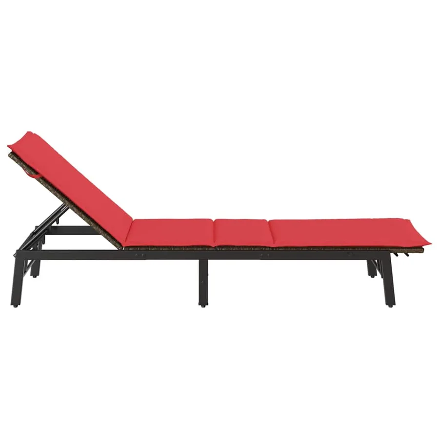 Chaise longue avec coussin marron résine tressée - 7