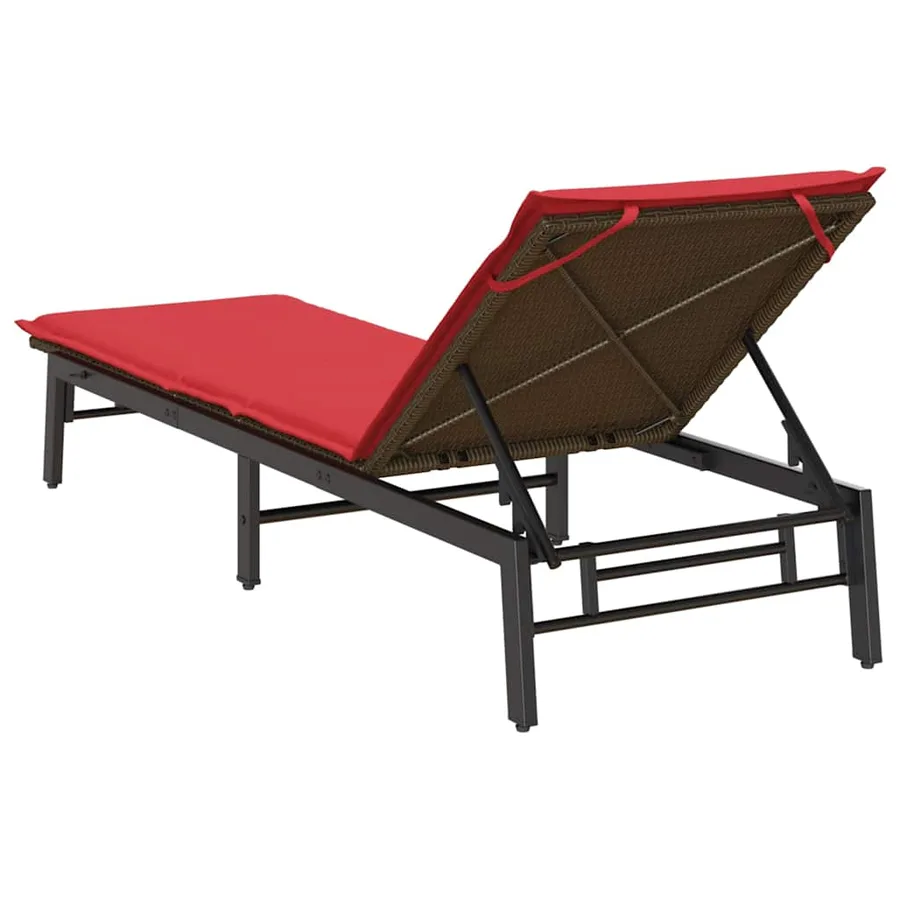 Chaise longue avec coussin marron résine tressée - 8