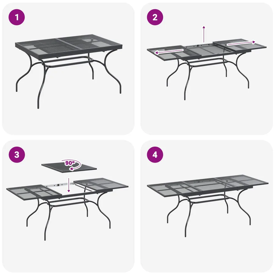 Table de Salle à Manger en Maille Extensible Anthracite Acier - 10