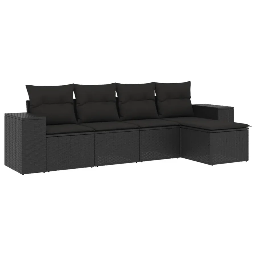 Salon de jardin 5 pcs avec coussins noir résine tressée - 2