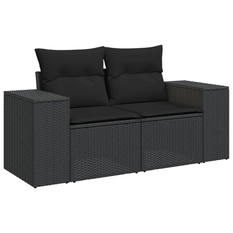 Salon de jardin 5 pcs avec coussins noir résine tressée - 3