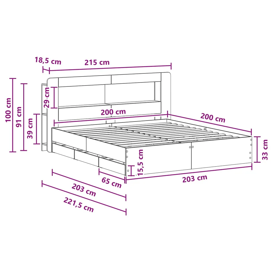 Cadre de lit avec rangement Chêne Sonoma 200 x 200 cm - 10