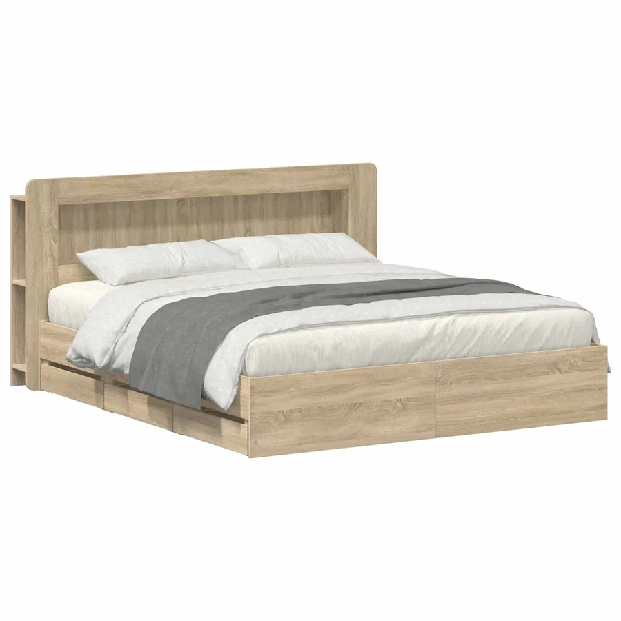 Cadre de lit avec rangement Chêne Sonoma 200 x 200 cm - 2
