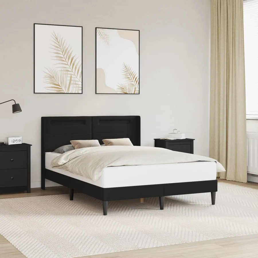 Cadre de lit avec bandes LED Noir 120 x 190 cm Simili cuir