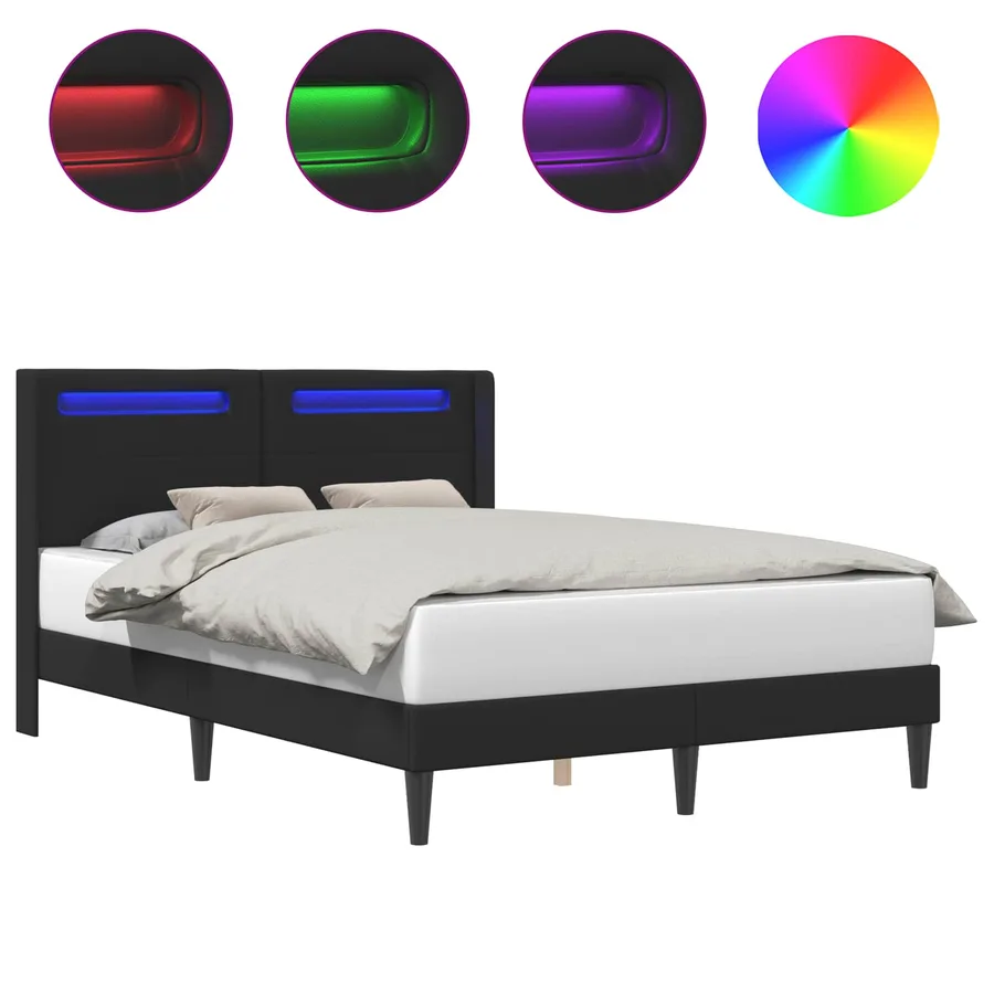 Cadre de lit avec bandes LED Noir 120 x 190 cm Simili cuir - 2