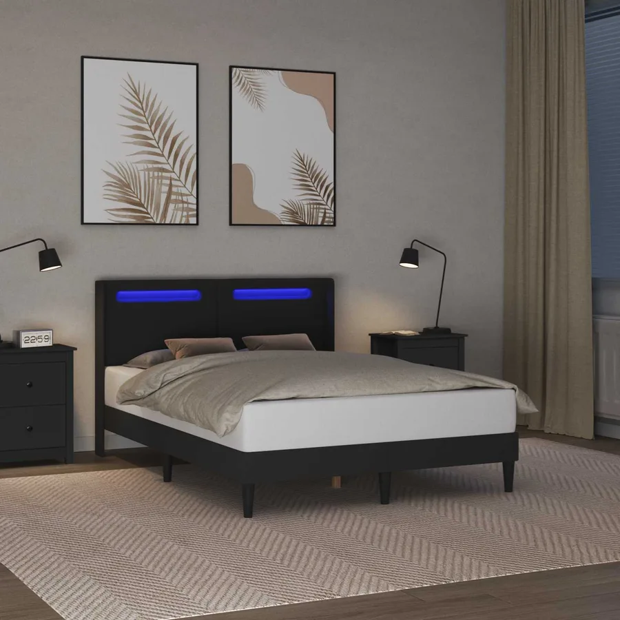 Cadre de lit avec bandes LED Noir 120 x 190 cm Simili cuir - 4