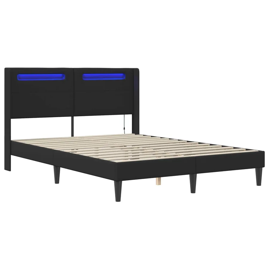 Cadre de lit avec bandes LED Noir 120 x 190 cm Simili cuir - 5