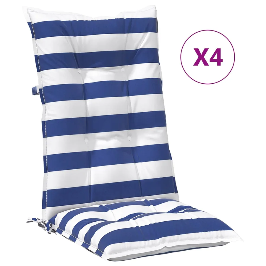 Coussin d'extérieur 4 pcs Bleu et Blanc 120 x 50 x 7 cm Tissu - 4