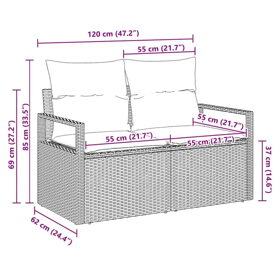Canapé de jardin avec coussin 120 x 62 x 69 cm polyrotin - 8