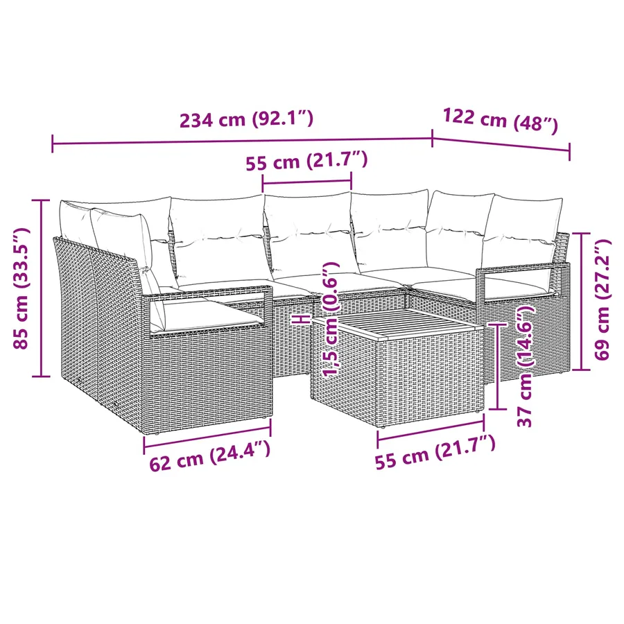 Ensemble de canapé de jardin avec coussin 7 pcs Noir polyrotin - 6