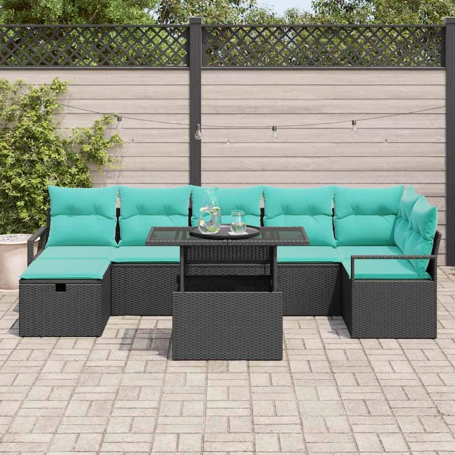 Ensemble de canapé de jardin avec coussin 8 pcs Noir Poly rotin - 3