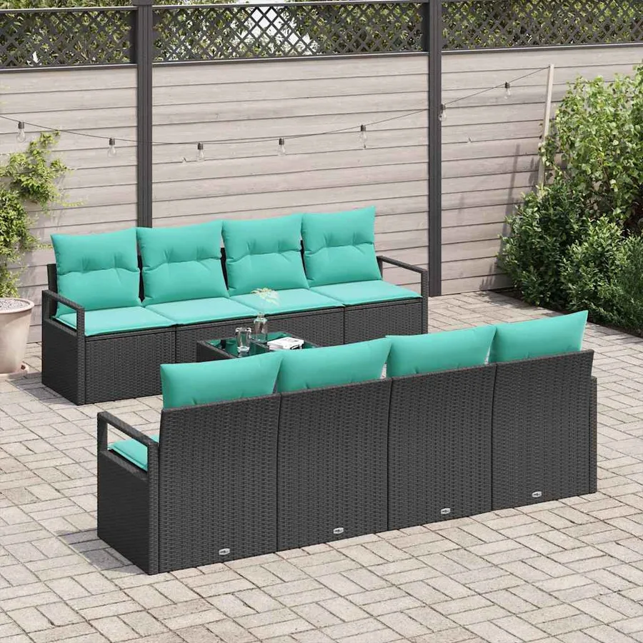 Ensemble de Canapés 7 pcs Noir et bleu clair polyrotin - 3