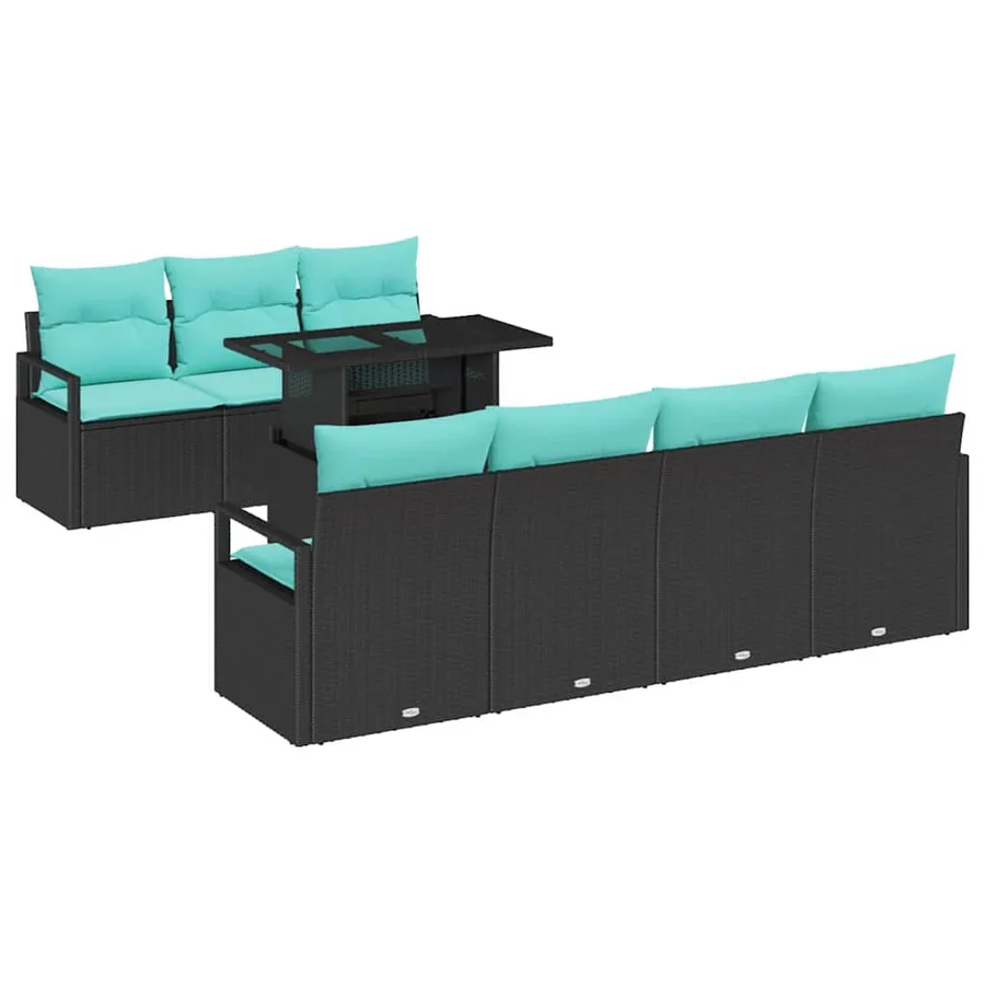 Ensemble de canapé de jardin 8 pcs Noir et Bleu polyrotin - 2