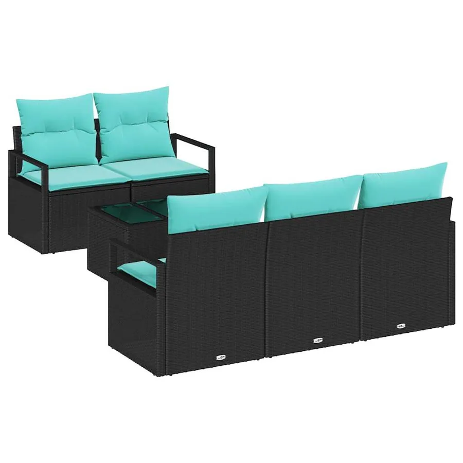 Ensemble de Canapés 6 pcs Noir et turquoise polyrotin - 2
