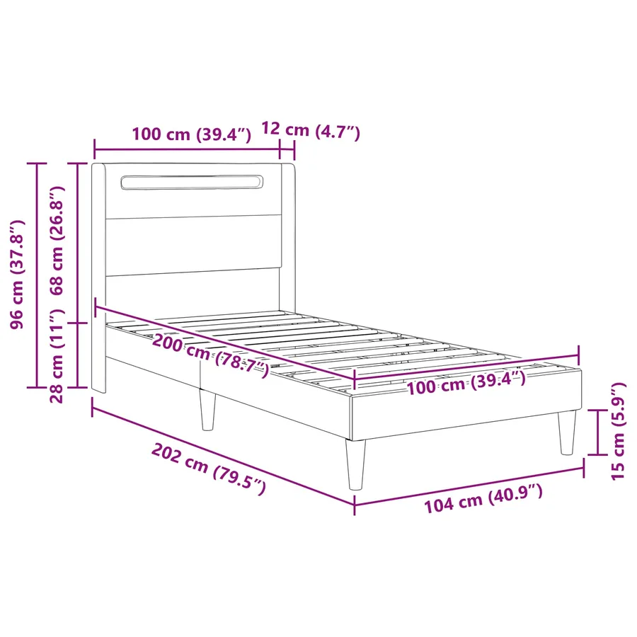 Cadre de lit avec bandes LED Blanc 100 x 200 cm Simili cuir - 13