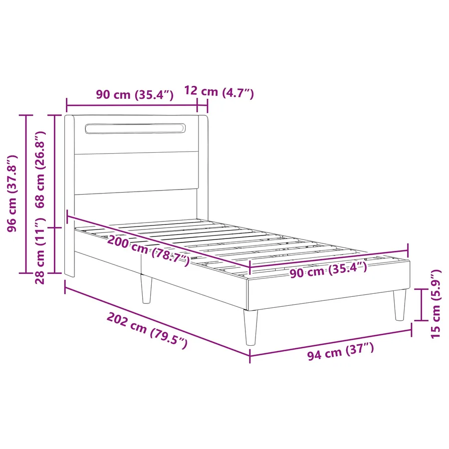 Cadre de lit avec bandes LED Noir 90 x 200 cm Simili cuir - 13