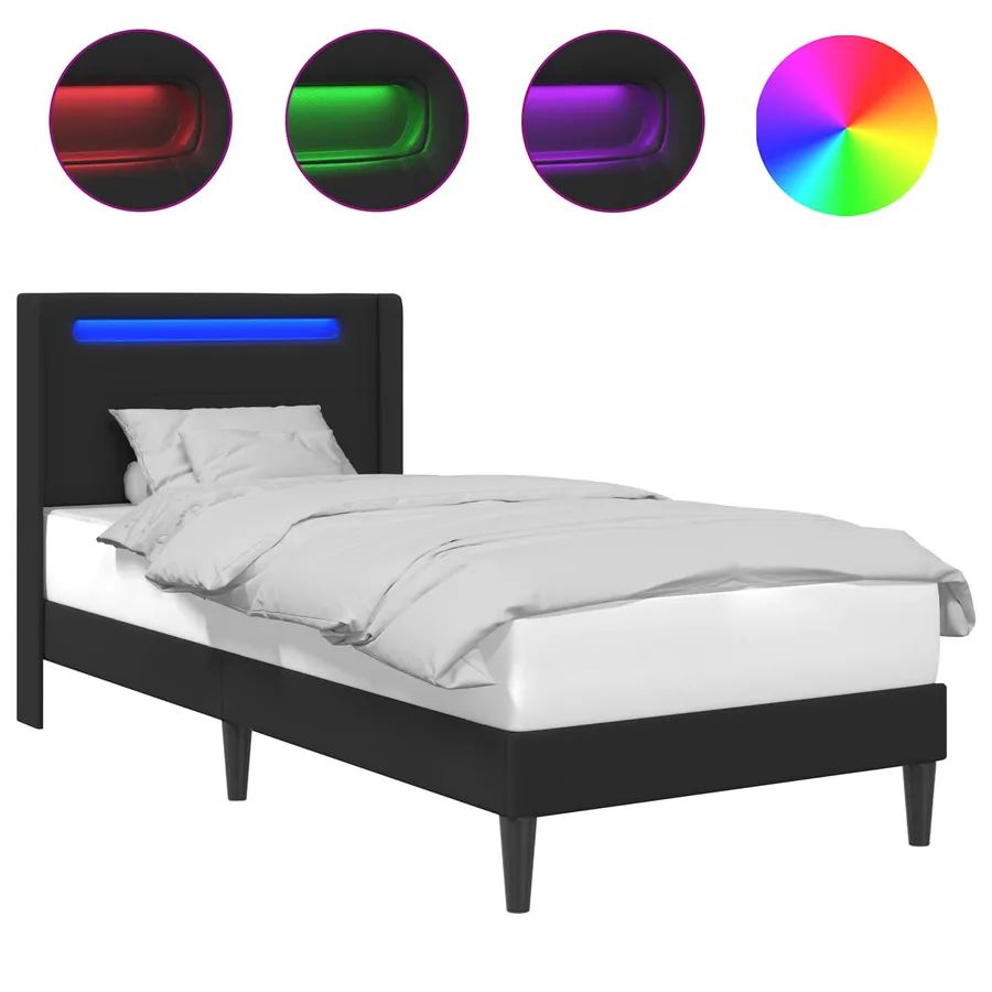 Cadre de lit avec bandes LED Noir 90 x 200 cm Simili cuir - 2