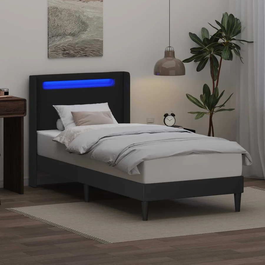 Cadre de lit avec bandes LED Noir 90 x 200 cm Simili cuir - 4
