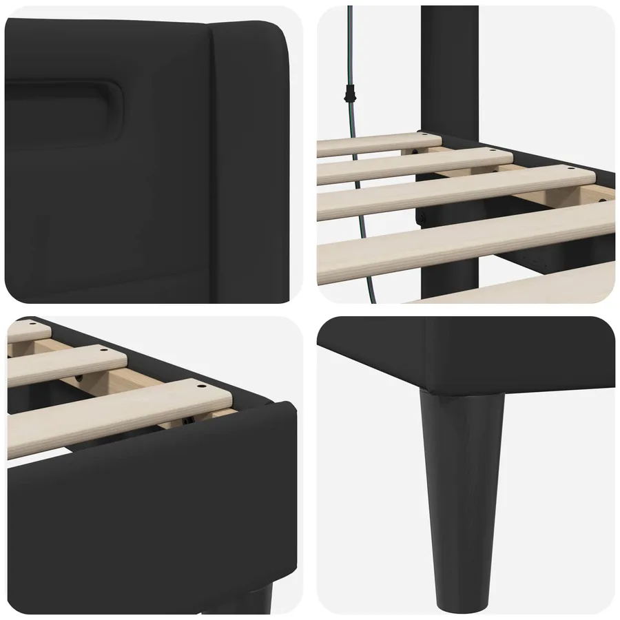 Cadre de lit avec bandes LED Noir 90 x 200 cm Simili cuir - 9