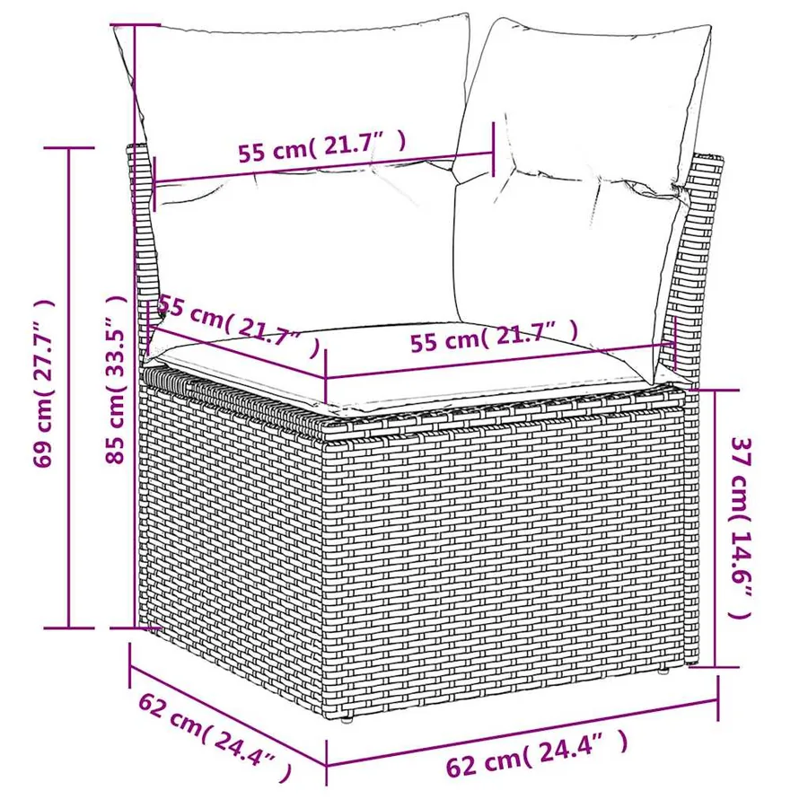 Salon de jardin 6 pcs avec coussins noir résine tressée - 10