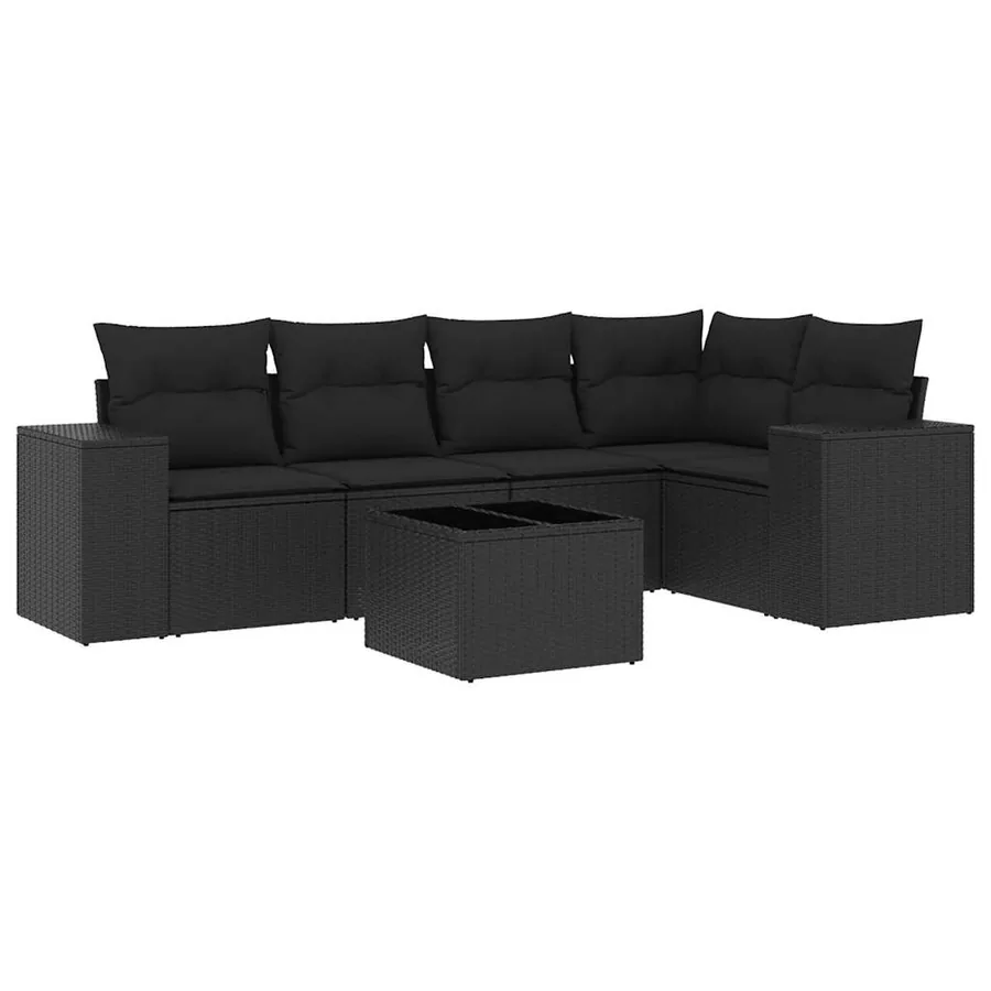 Salon de jardin 6 pcs avec coussins noir résine tressée - 2