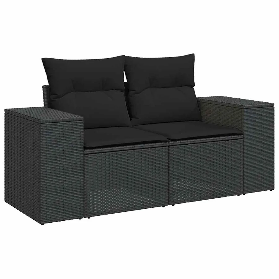 Salon de jardin 6 pcs avec coussins noir résine tressée - 3