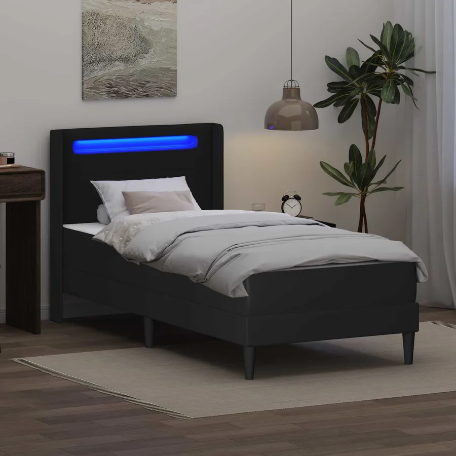 Cadre de lit avec matelas Noir 90 x 190 cm Simili cuir - 4