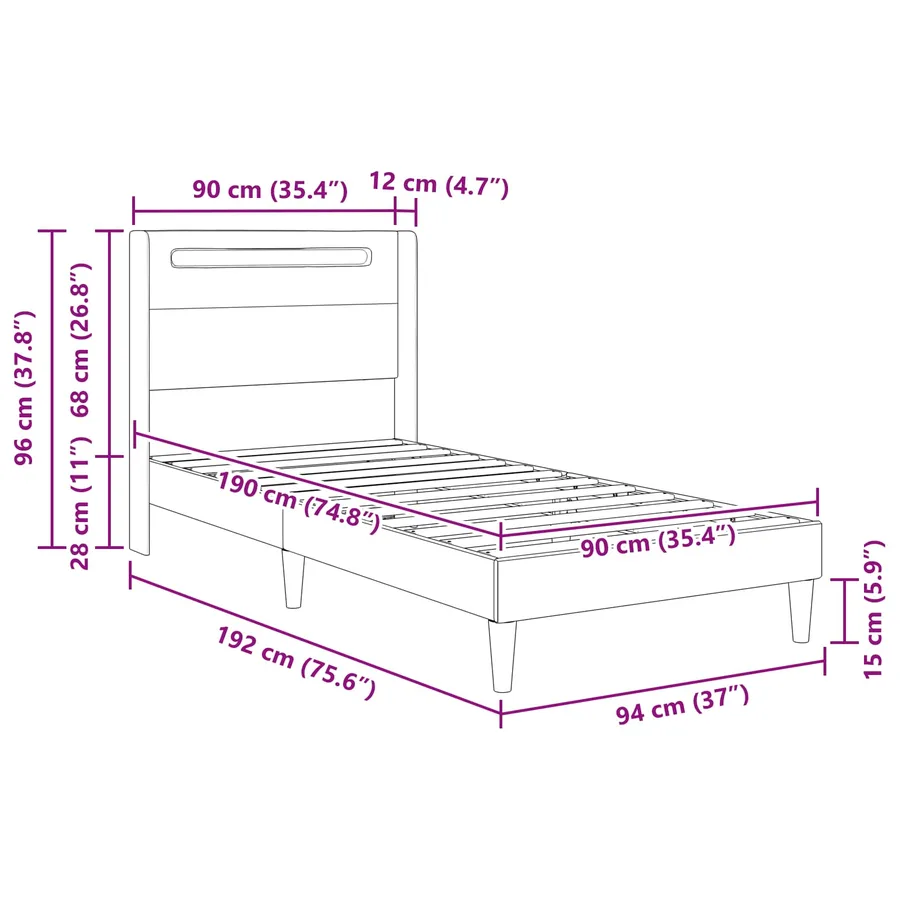 Cadre de lit avec bandes LED Noir 90 x 190 cm Simili cuir - 13