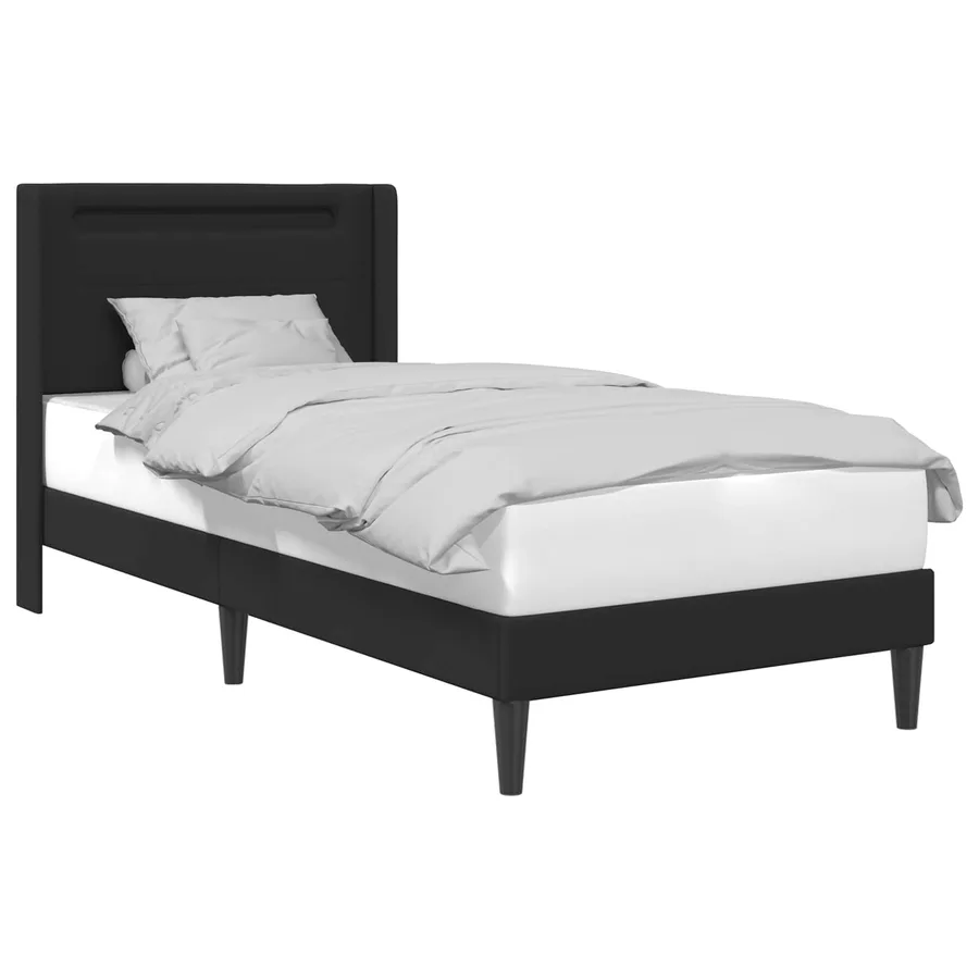 Cadre de lit avec bandes LED Noir 90 x 190 cm Simili cuir - 3