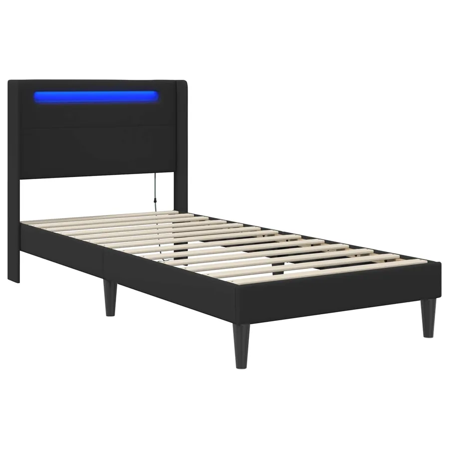 Cadre de lit avec bandes LED Noir 90 x 190 cm Simili cuir - 5