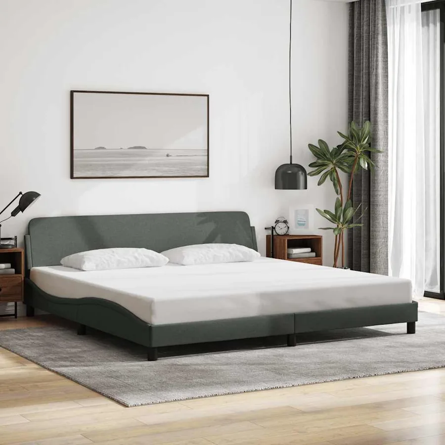 Cadre de lit Dover gris foncé 193x203 cm tissu
