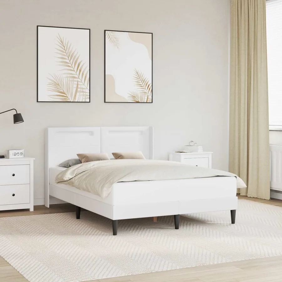 Cadre de lit avec bandes LED Blanc 160 x 200 cm Simili cuir