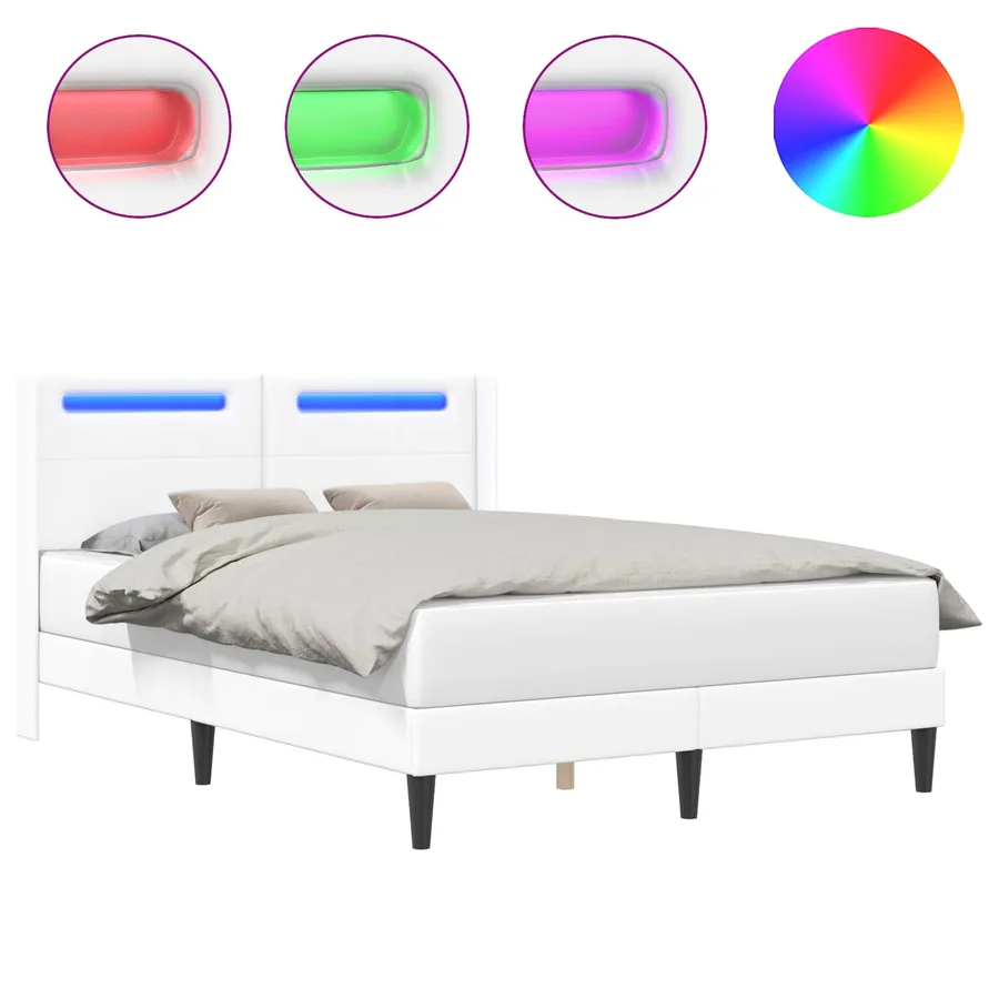 Cadre de lit avec bandes LED Blanc 160 x 200 cm Simili cuir - 2