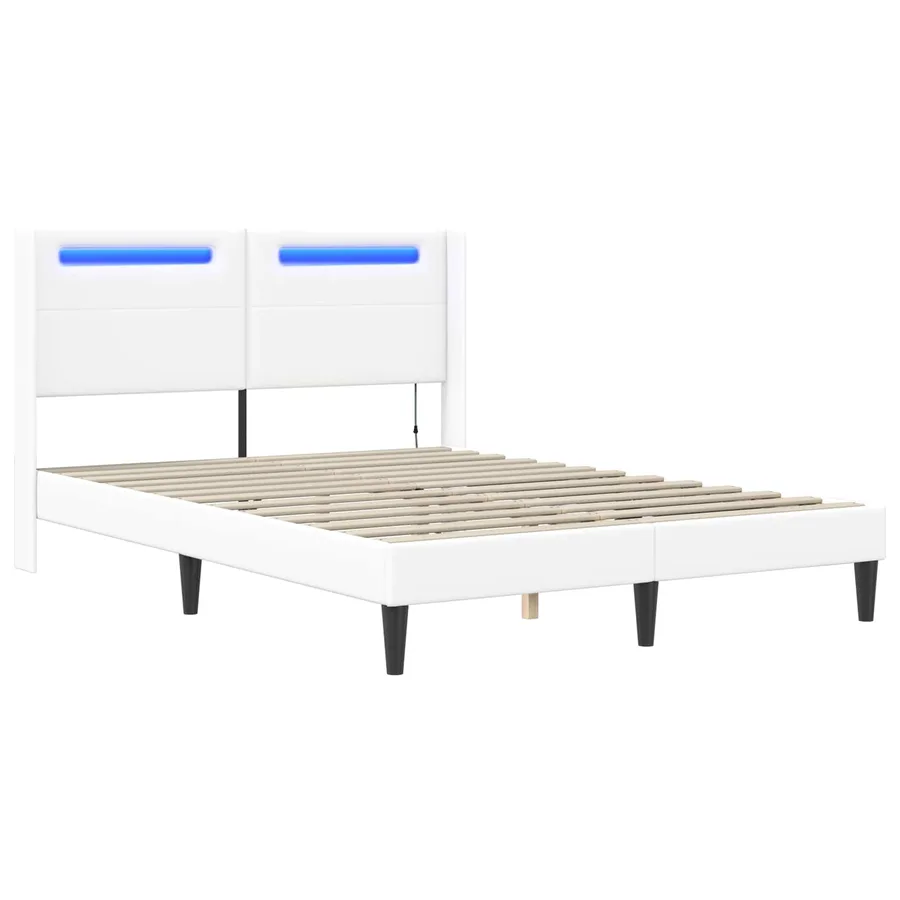 Cadre de lit avec bandes LED Blanc 160 x 200 cm Simili cuir - 5