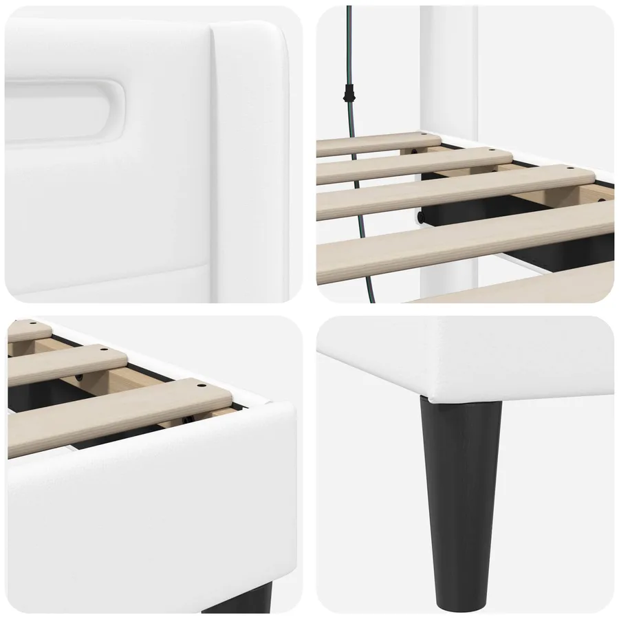 Cadre de lit avec bandes LED Blanc 160 x 200 cm Simili cuir - 9