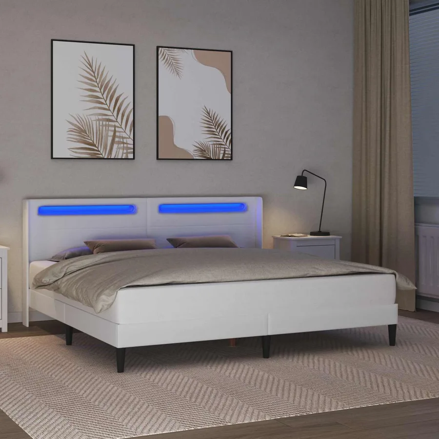 Cadre de lit avec bandes LED Blanc 200 x200 cm Simili cuir - 4