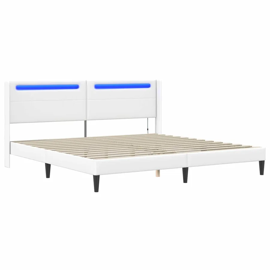 Cadre de lit avec bandes LED Blanc 200 x200 cm Simili cuir - 5