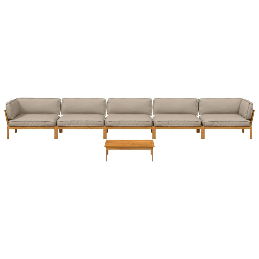 Ensemble de Canapés Uni 6 pcs Taupe Bois d'Acacia Massif - 8